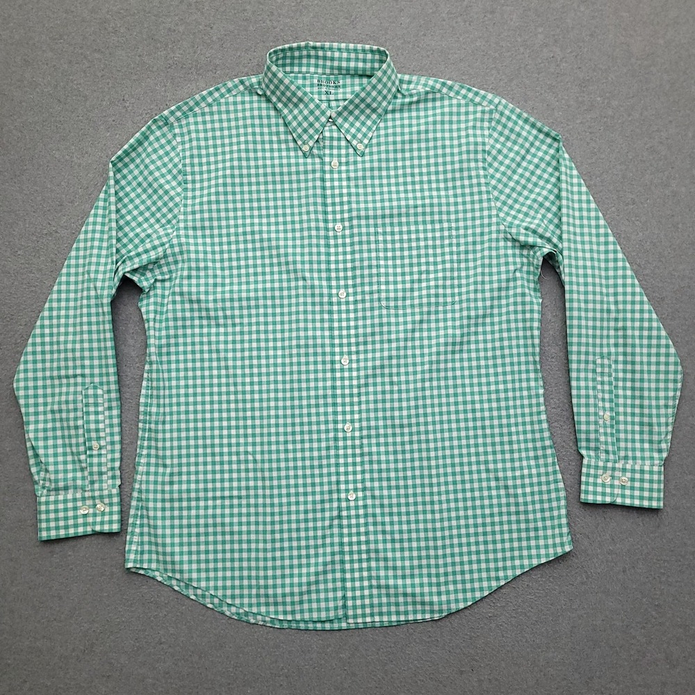 Brooks Brothers Shirt Mens XL Performance Stretch Gingham Green Button Down